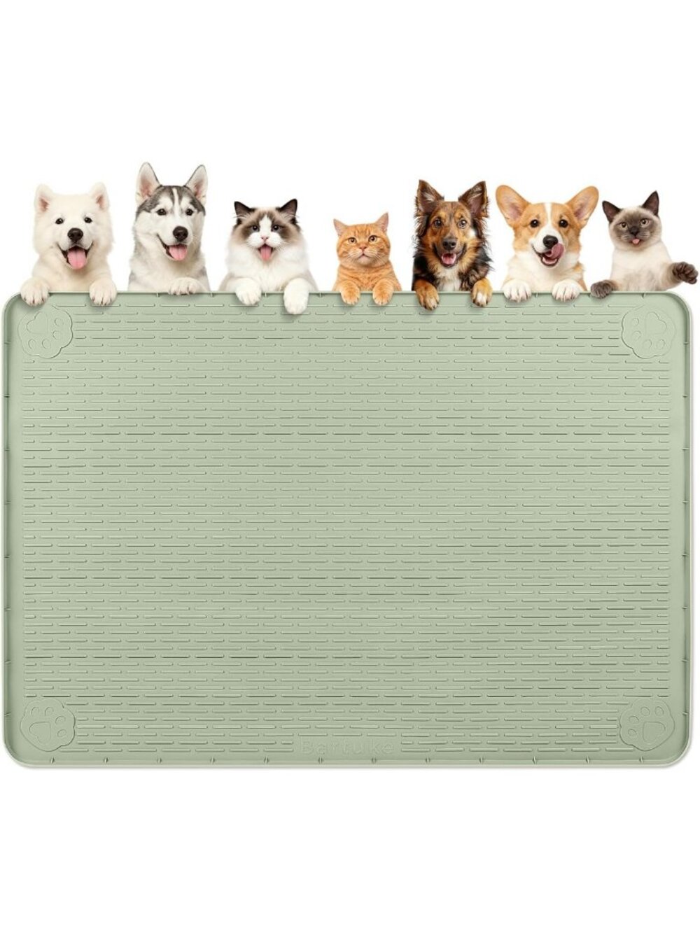Extra Large Dog Food Mat 70"x45" - Waterproof, Non-Slip, Easy Clean, Green